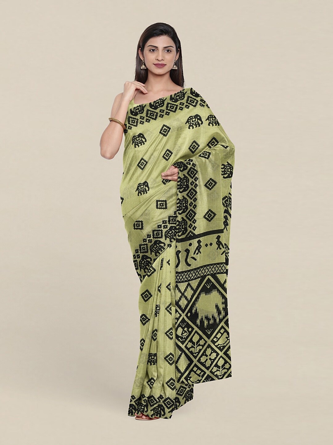 

Pothys Green & Black Ethnic Motifs Pure Cotton Saree