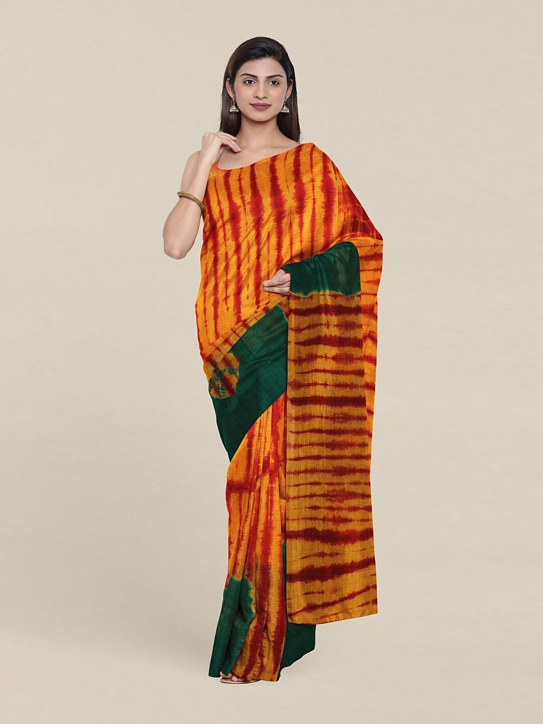 

Pothys Yellow & Green Bandhani Pure Cotton Saree