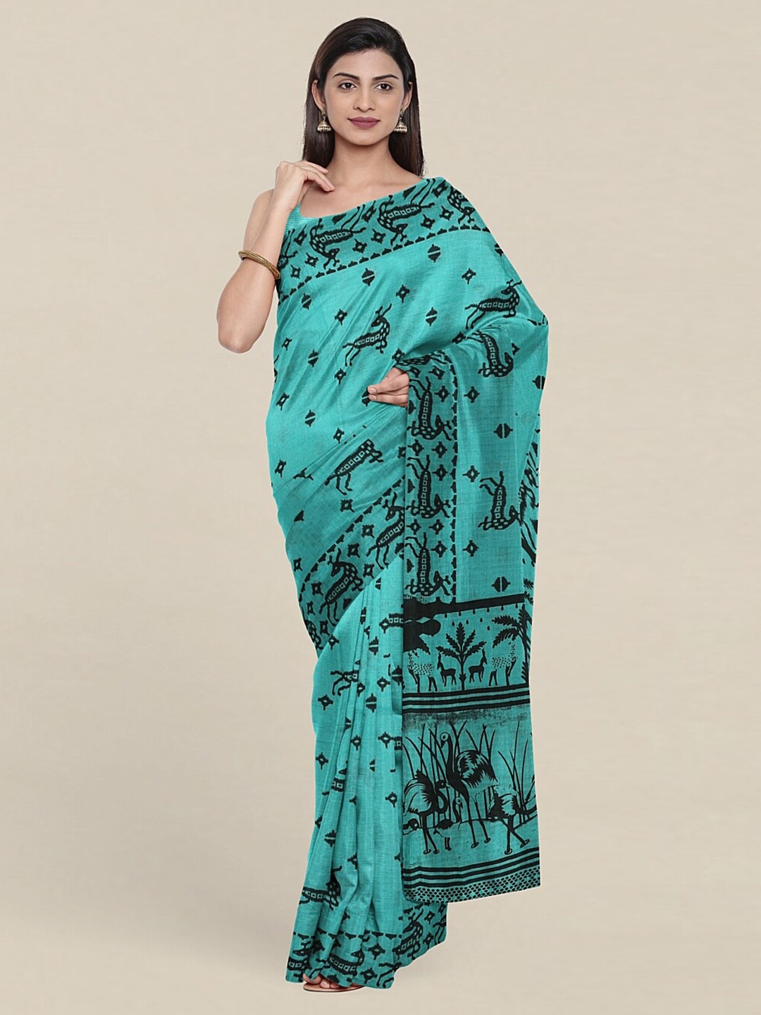 

Pothys Blue & Black Ethnic Motifs Printed Pure Cotton Saree