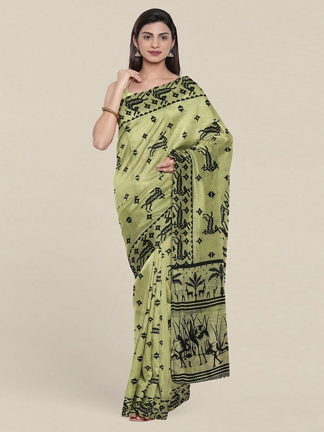 

Pothys Green & Black Ethnic Motifs Pure Cotton Saree