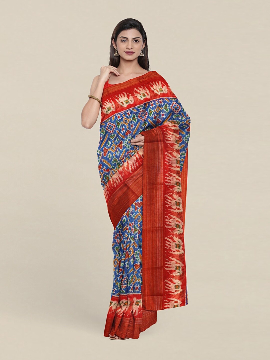 

Pothys Blue & Red Ethnic Motifs Zari Saree