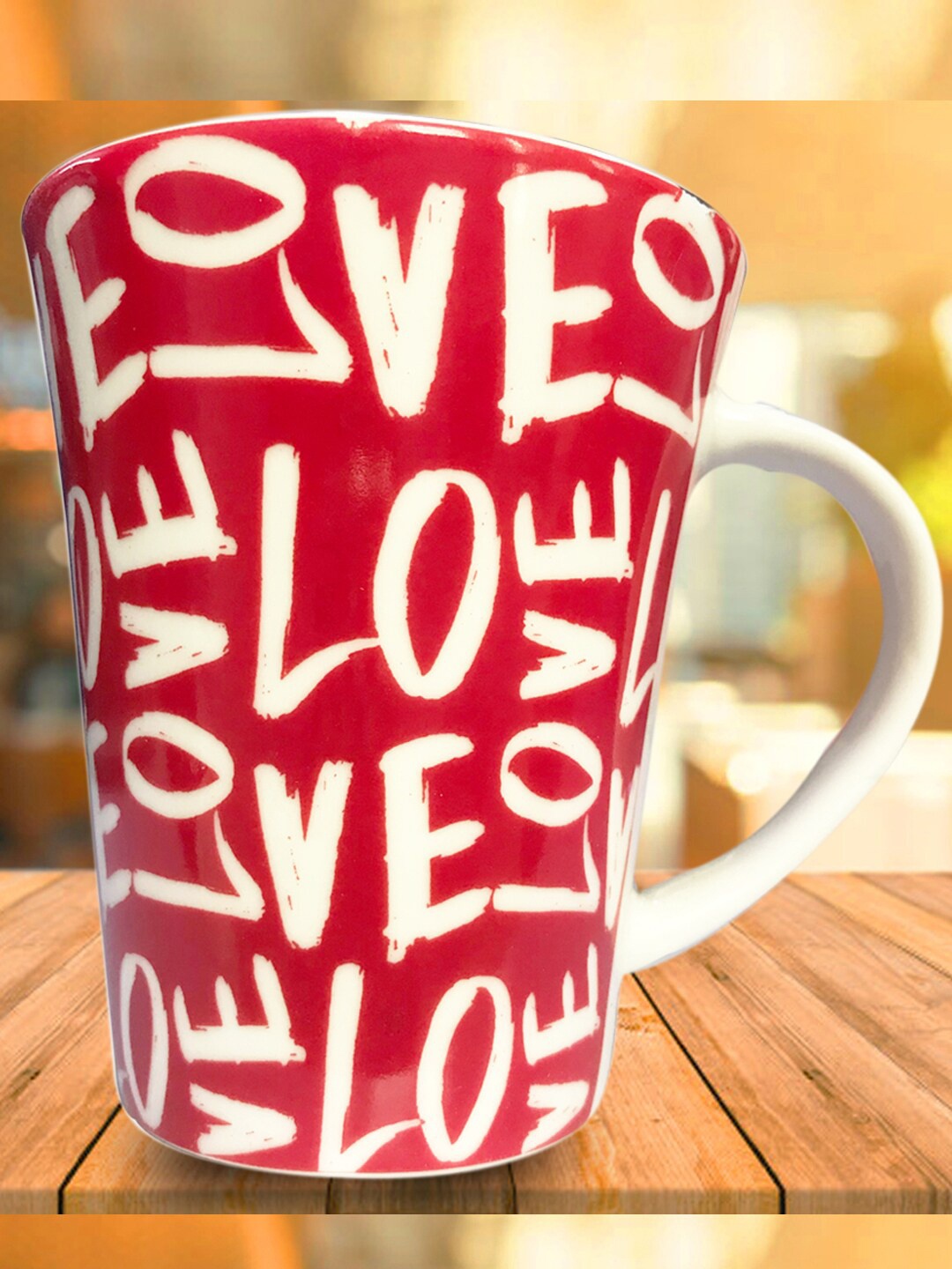 

BonZeaL Red Printed Dishwasher and Microwave Safe Ceramic Glossy Mug 350ml