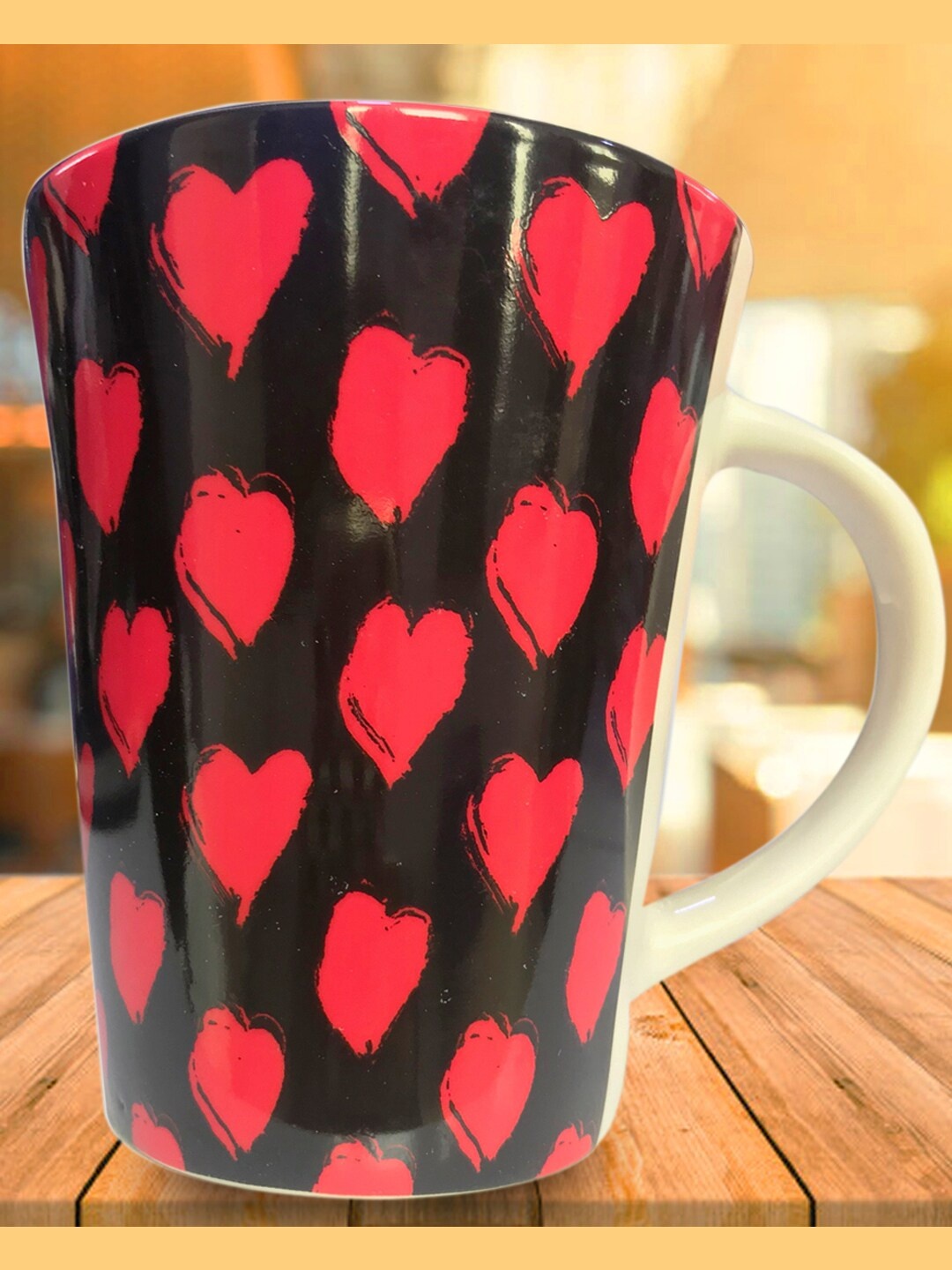 

BonZeaL Black & Red Hand Painted Printed Ceramic Glossy Mugs Set of Cups and Mugs