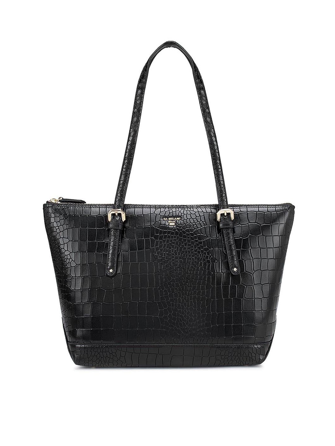 

Da Milano Black Textured Leather Structured Shoulder Bag