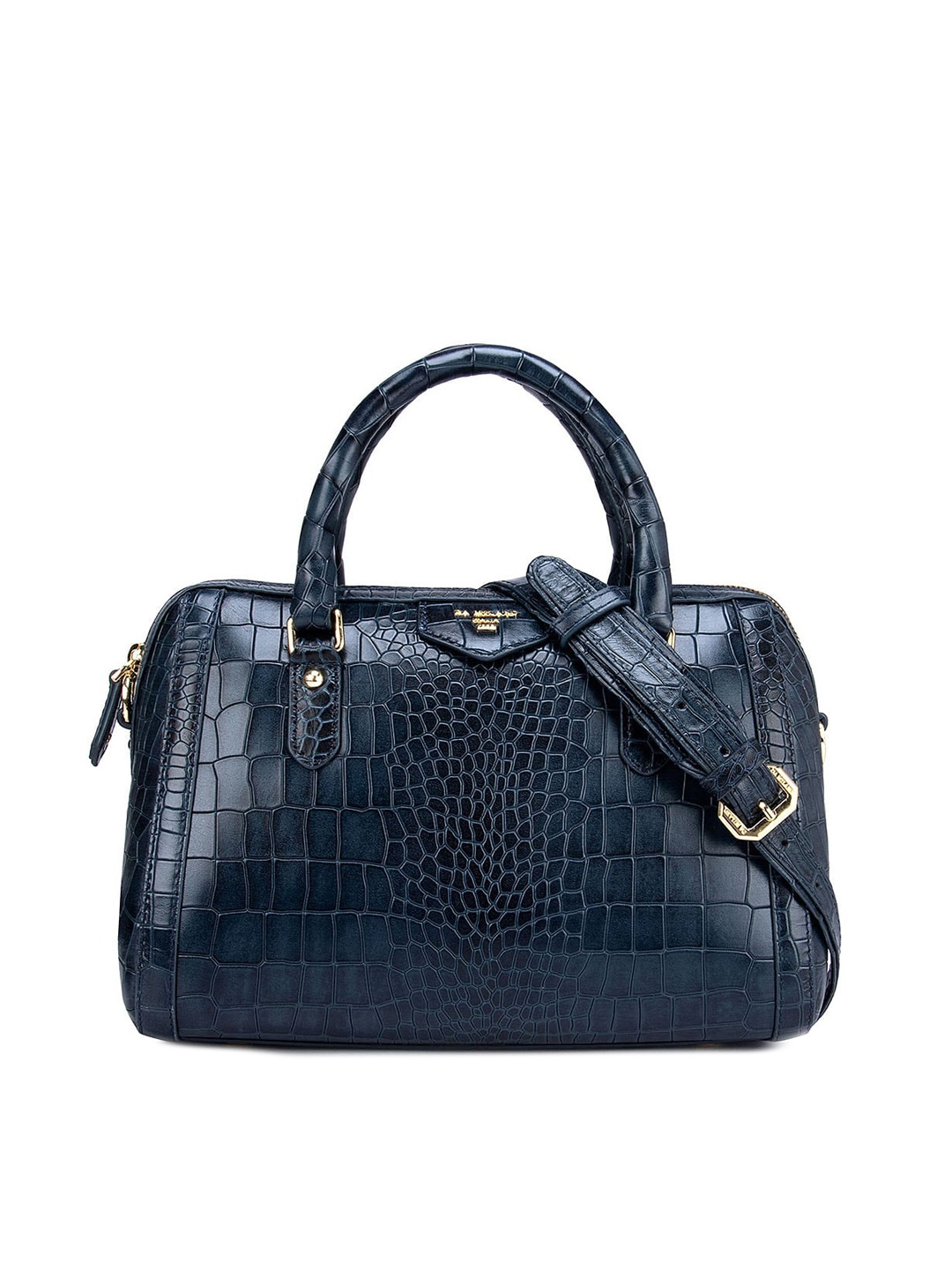 

Da Milano Blue Animal Textured Leather Structured Handheld Bag