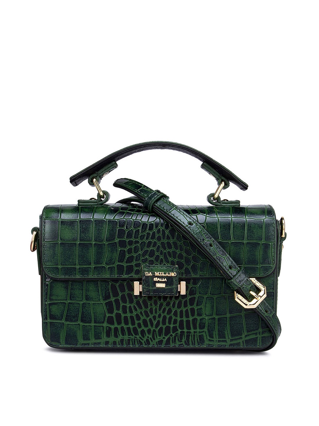 

Da Milano Women Green Checked Textured Leather Structured Satchel