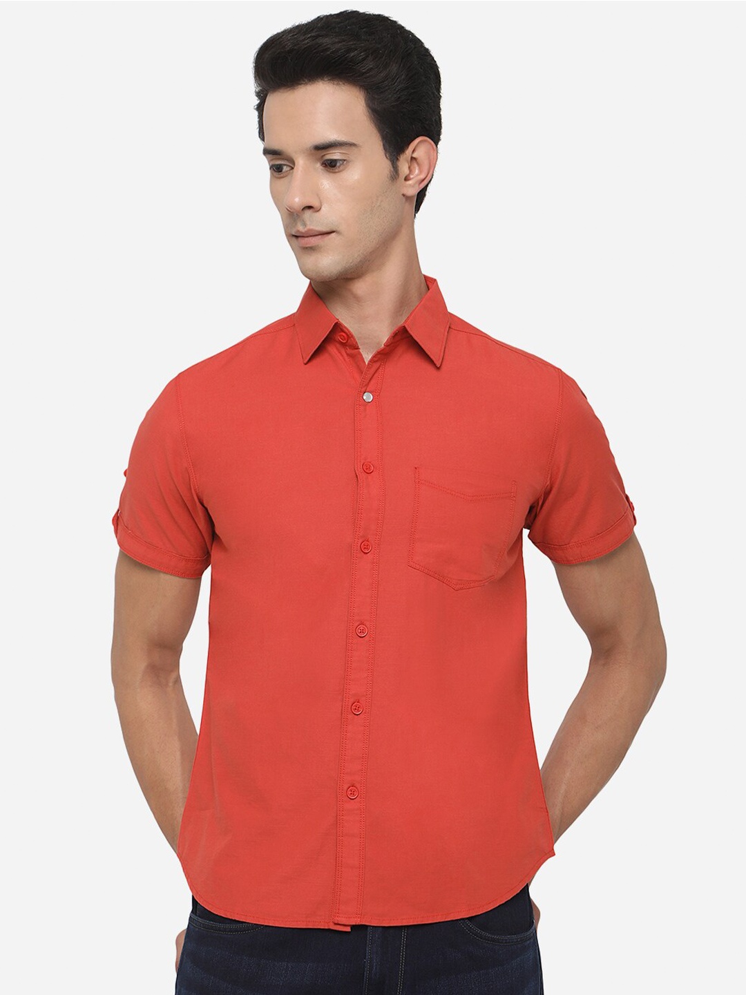 

Greenfibre Men Rust Slim Fit Casual Shirt