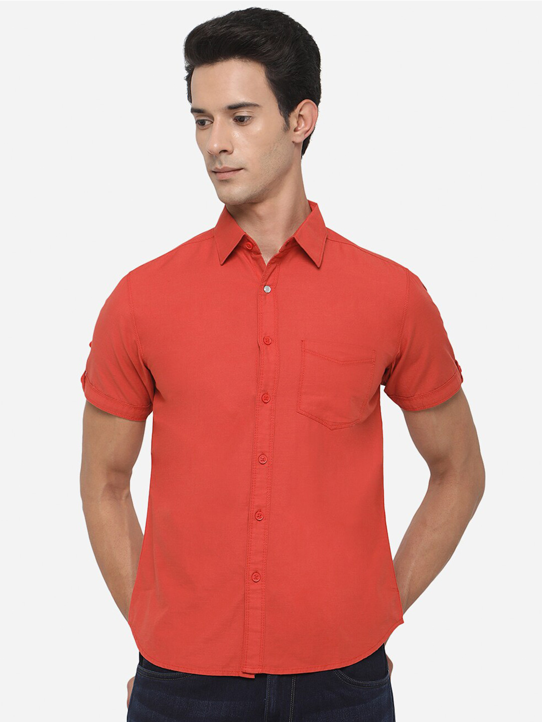 

Greenfibre Men Rust Slim Fit Casual Shirt