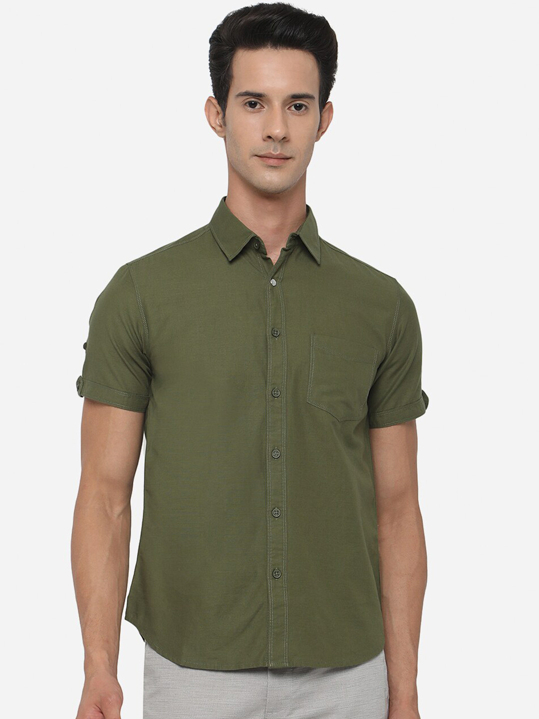 

Greenfibre Men Green Slim Fit Casual Shirt