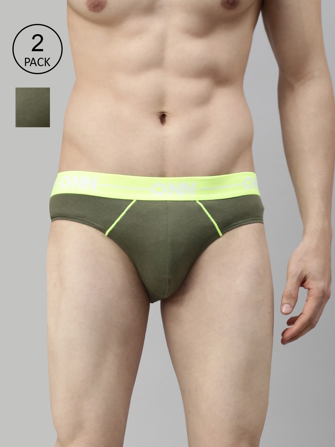 

ONN Men Pack of 2 Olive-Green Basic Briefs