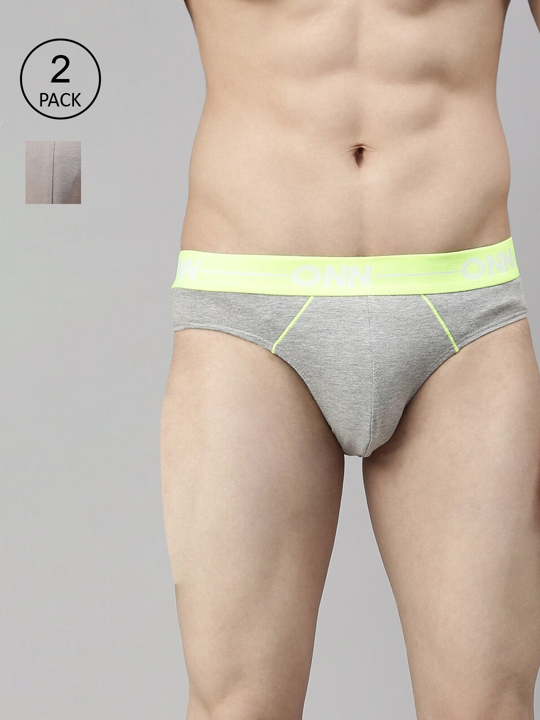 

ONN Men Pack Of 2 Grey Melange & Grey Solid Cotton Basic Briefs