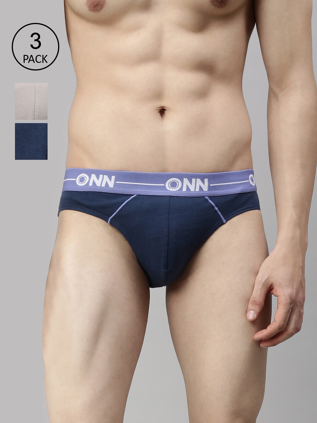 

ONN Men Set Of 2 Grey & Blue Basic Briefs, Grey melange