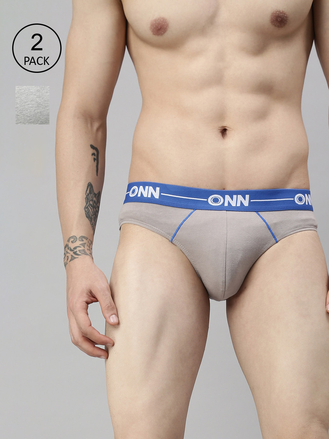 

ONN Men Set Of 2 Grey Basic Briefs, Grey melange