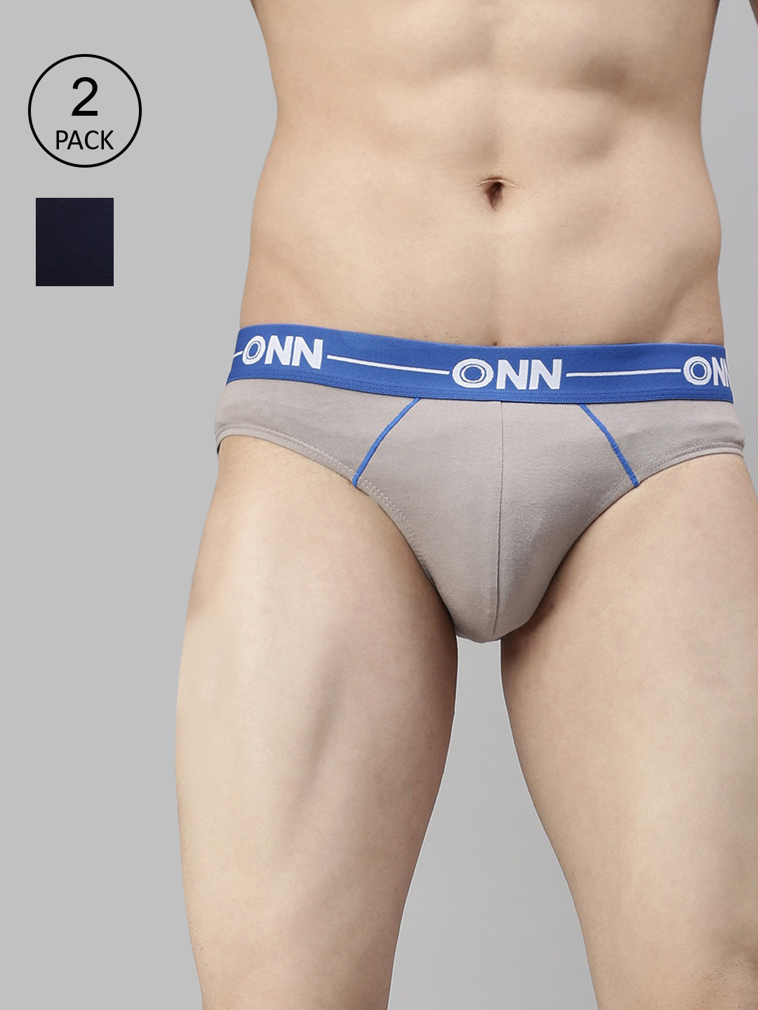 

ONN Men Set Of 2 Grey & Navy Blue Basic Briefs, Grey melange