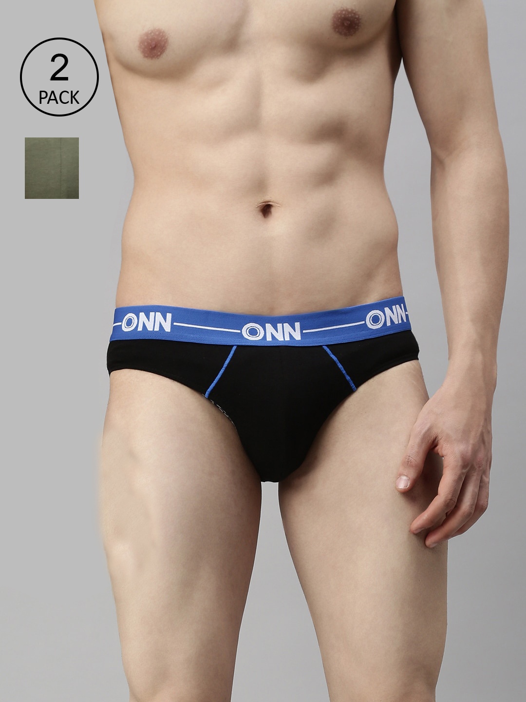 

ONN Men Set Of 2 Blue & Olive Green Basic Briefs