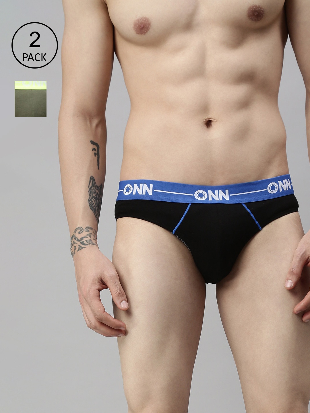 

ONN Men Set Of 2 Blue & Olive Green Basic Briefs