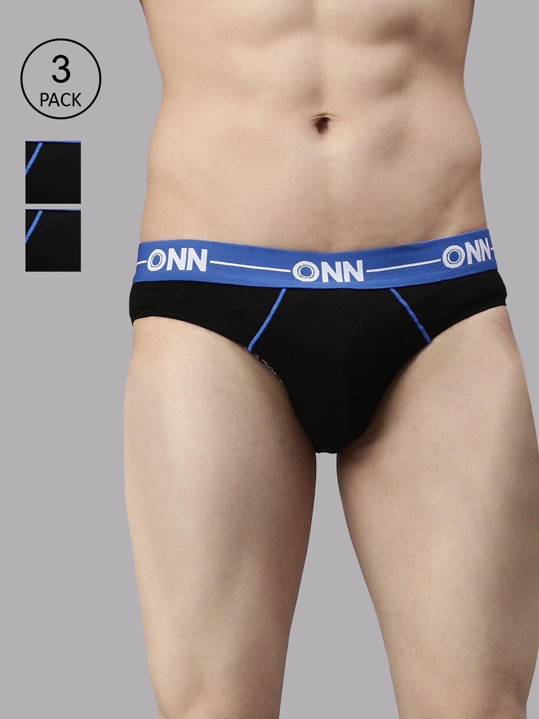 

ONN Men Set Of 3 Basic Briefs, Black