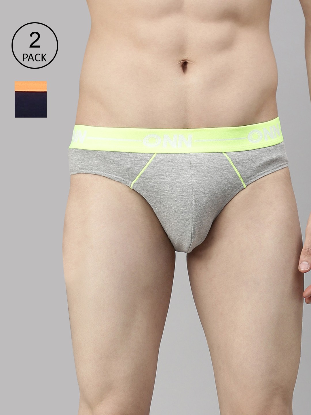 

ONN Men Pack Of 2 Grey & Navy Solid Basic Briefs