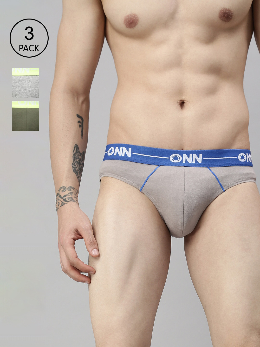 

ONN Men Pack Of 3 Basic Briefs, Grey