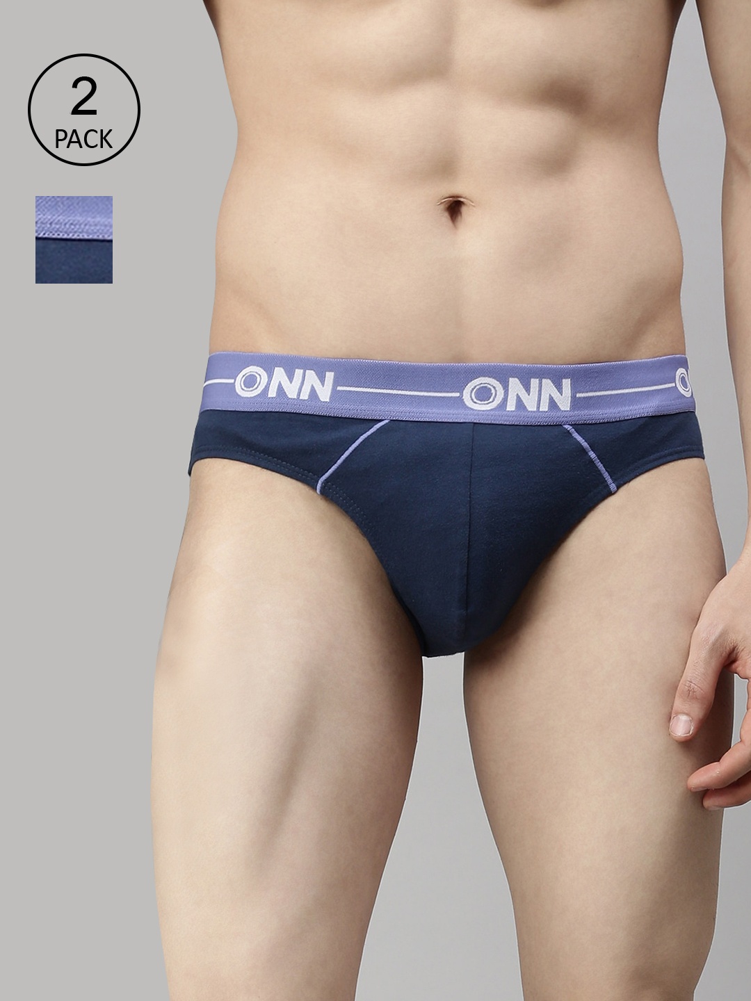 

ONN Men Blue Pack Of 2 Blue Solid Basic Briefs