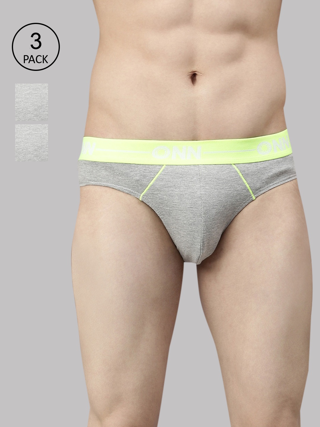 

ONN Men Pack Of 3 Grey Solid Basic Briefs