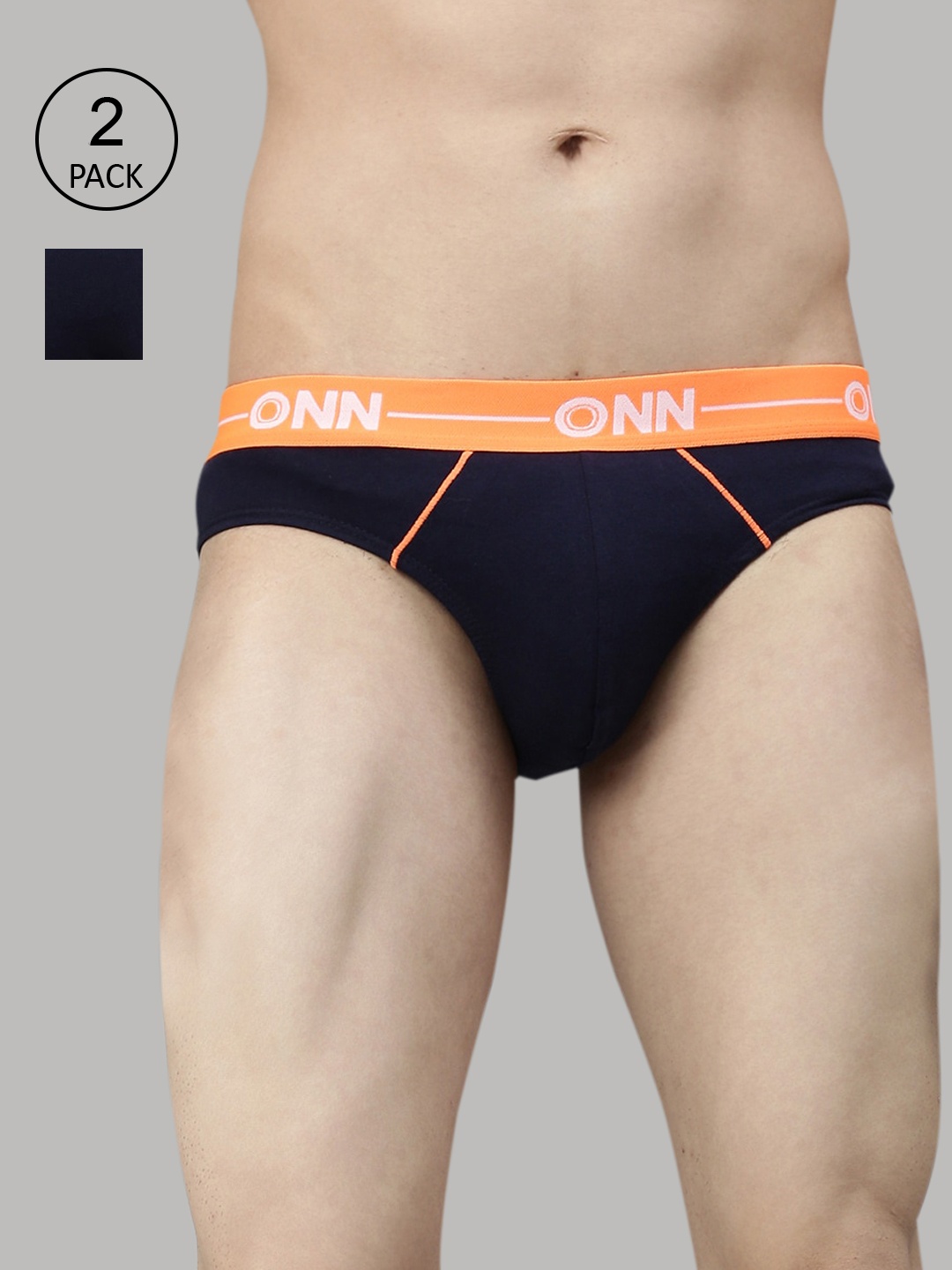 

ONN Men Pack Of 2 Solid Basic Briefs, Navy blue
