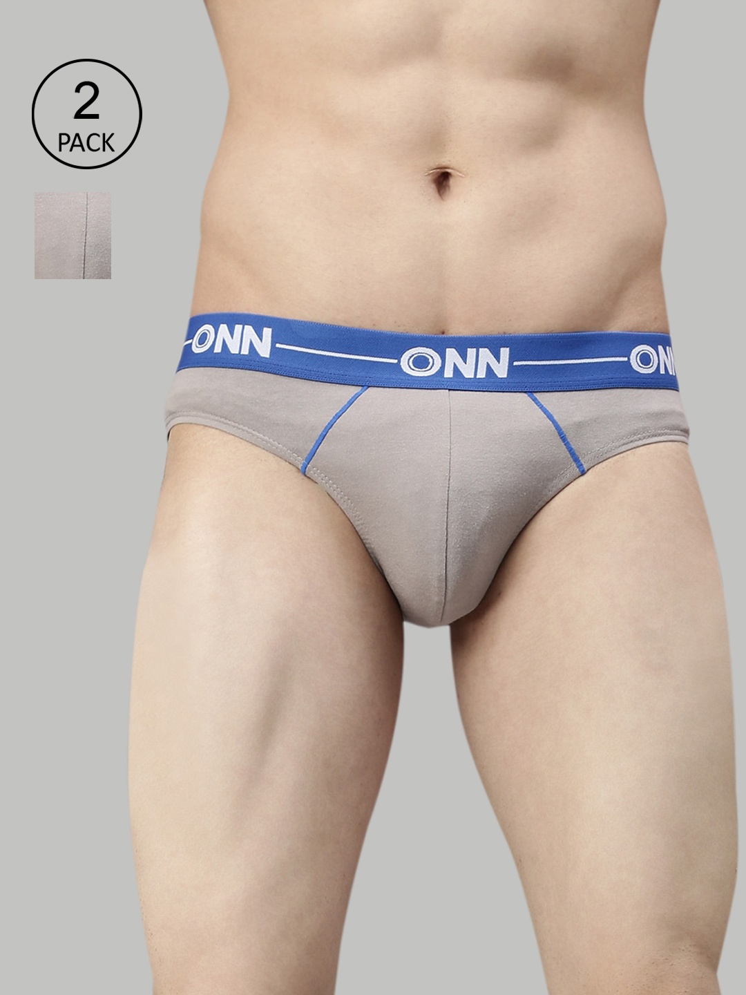 

ONN Men Pack Of 2 Grey Melange Solid Basic Briefs