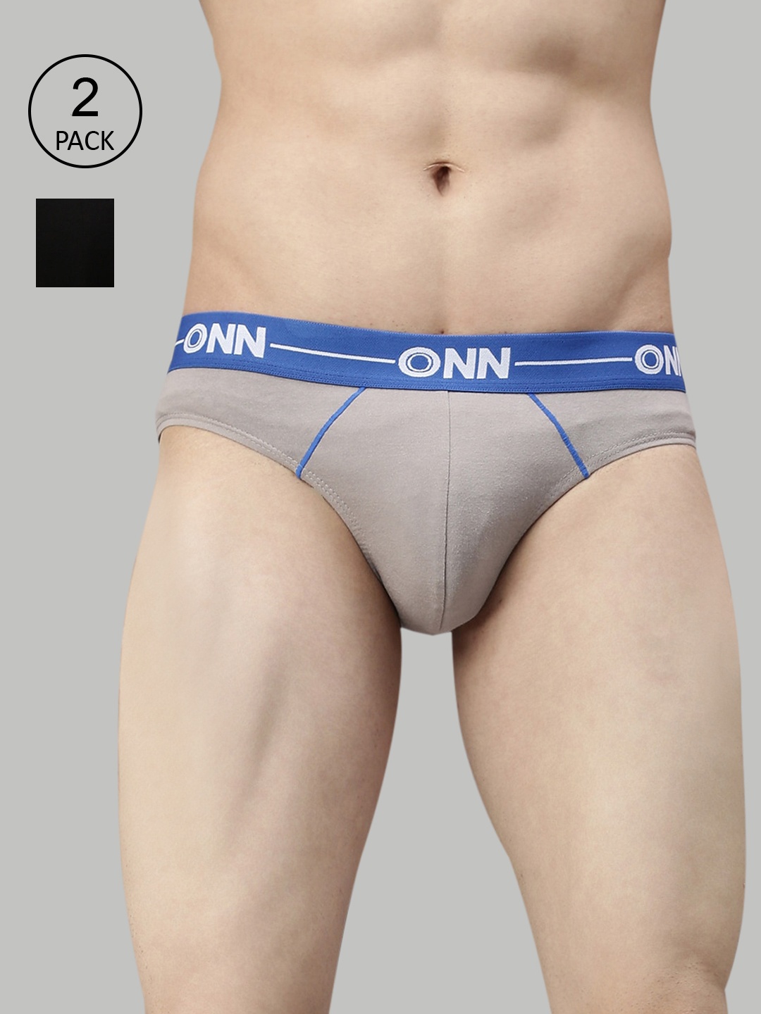 

ONN Pack Of 2 Men Black & Grey Solid Basic Briefs