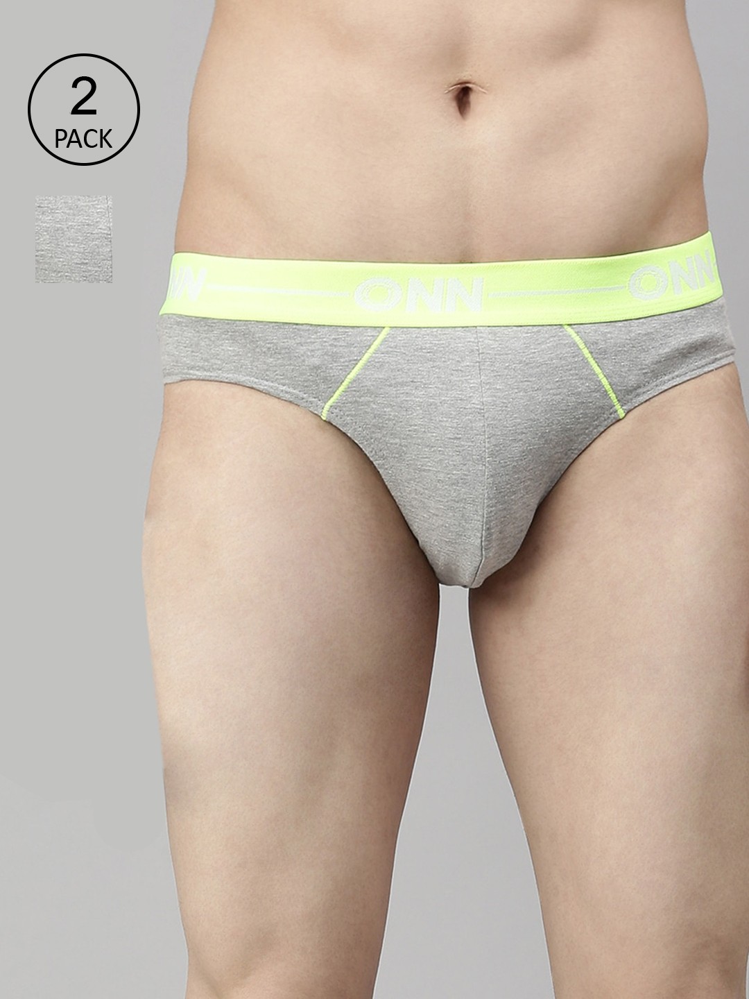 

ONN Men Pack Of 2 Grey Solid Basic Briefs