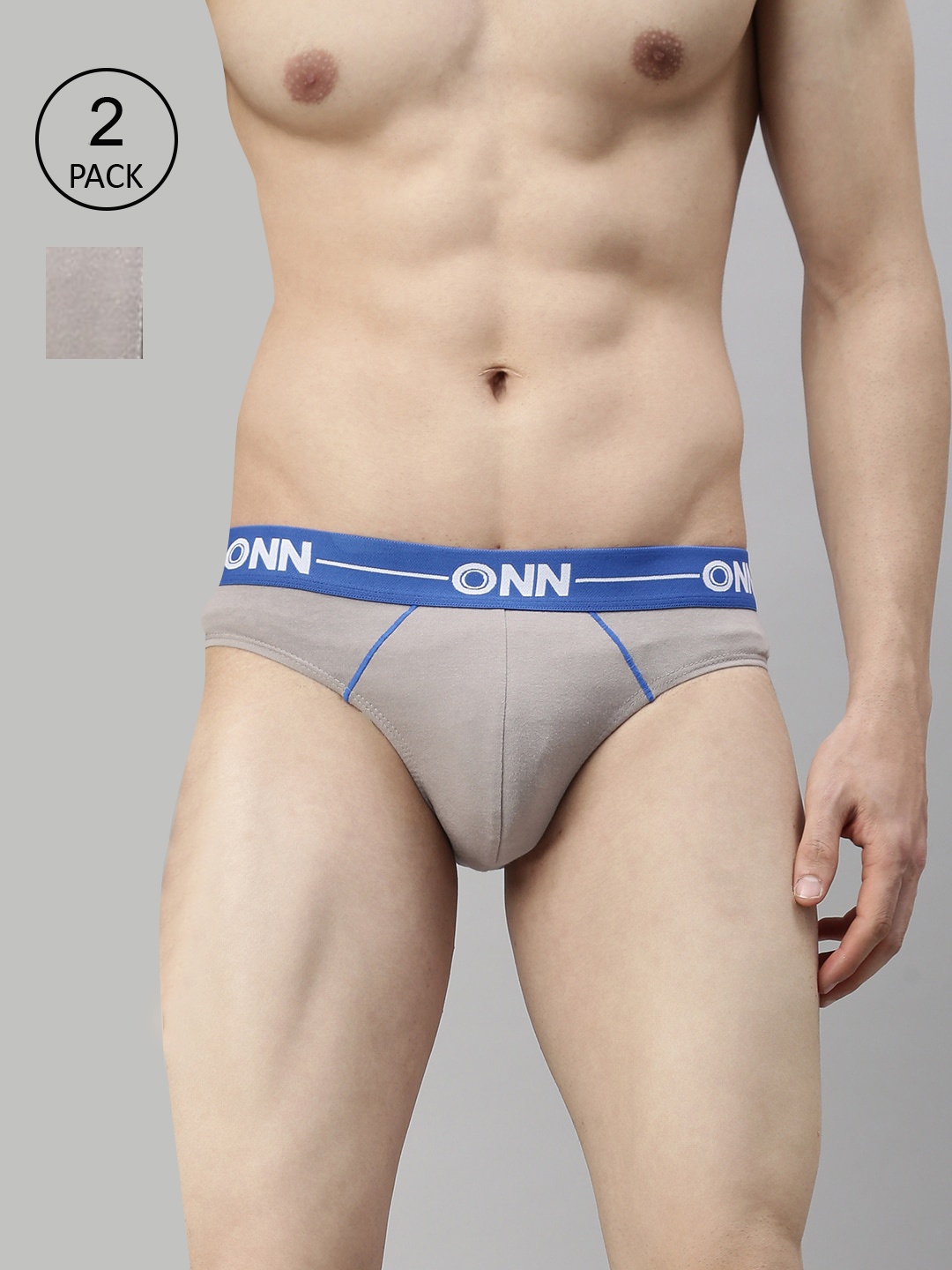 

ONN Men Pack Of 2 Grey Melange Solid Basic Briefs