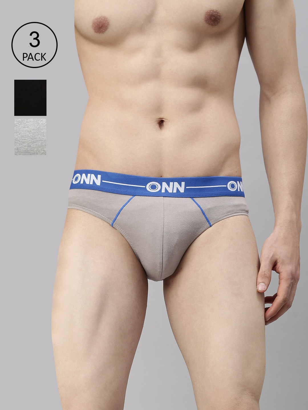

ONN Men Pack Of 3 Solid Basic Briefs, Grey