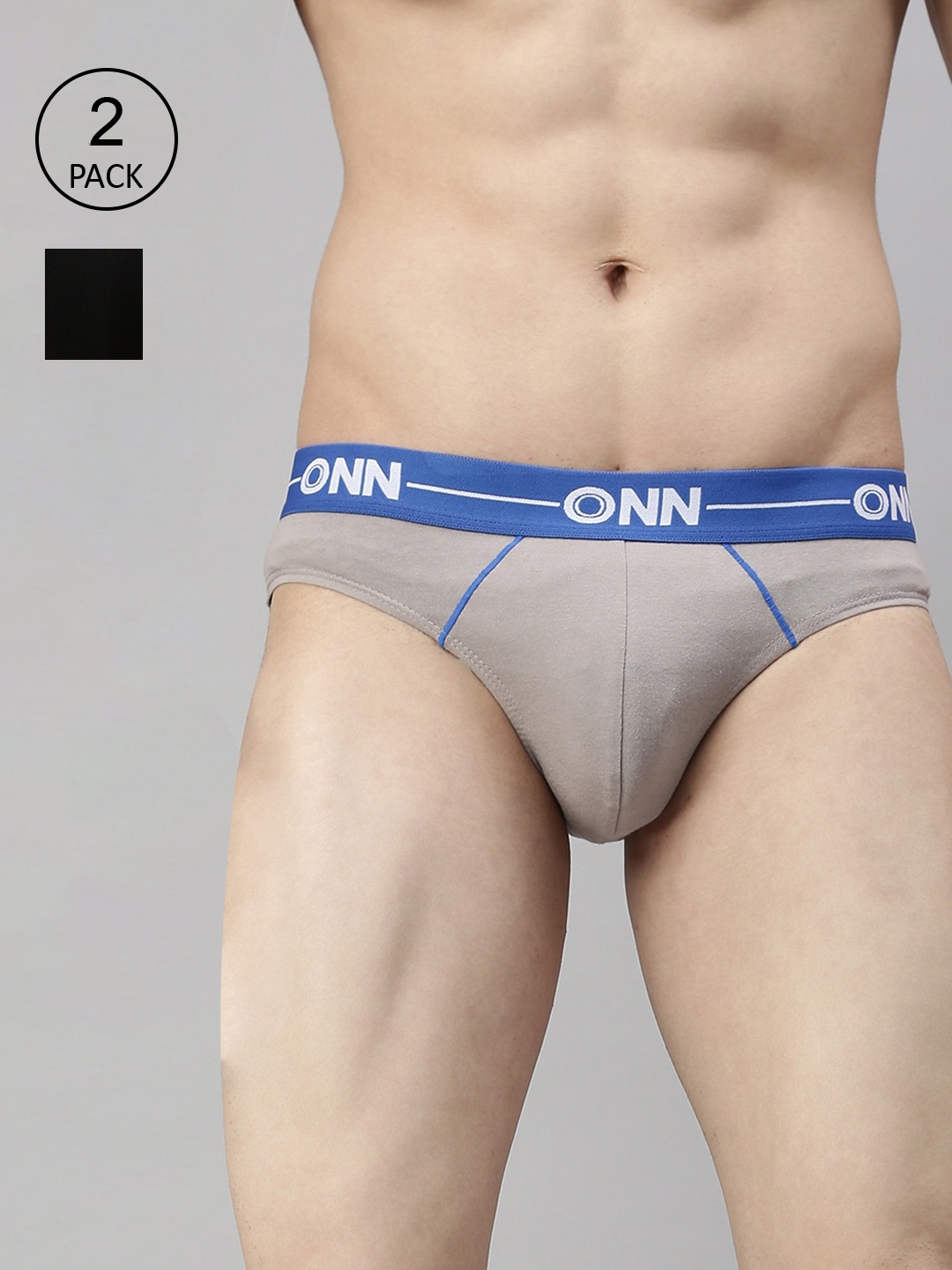 

ONN Men Pack Of 2 Grey & Black Solid Basic Briefs