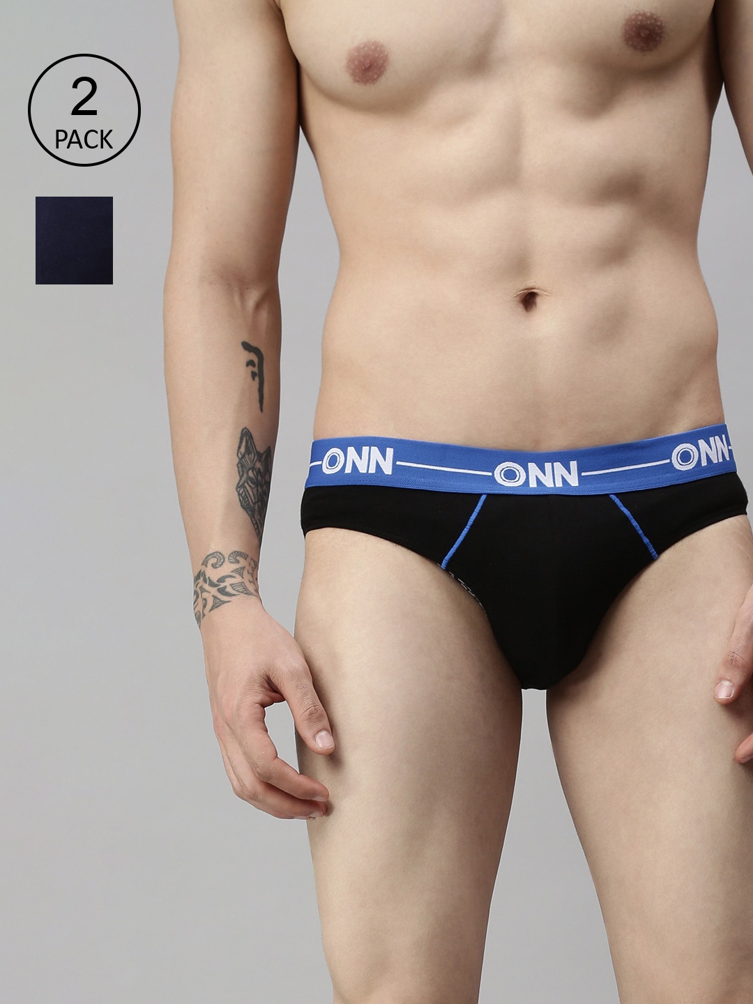 

ONN Men Pack Of 2 Black & Blue Solid Basic Briefs, Navy blue