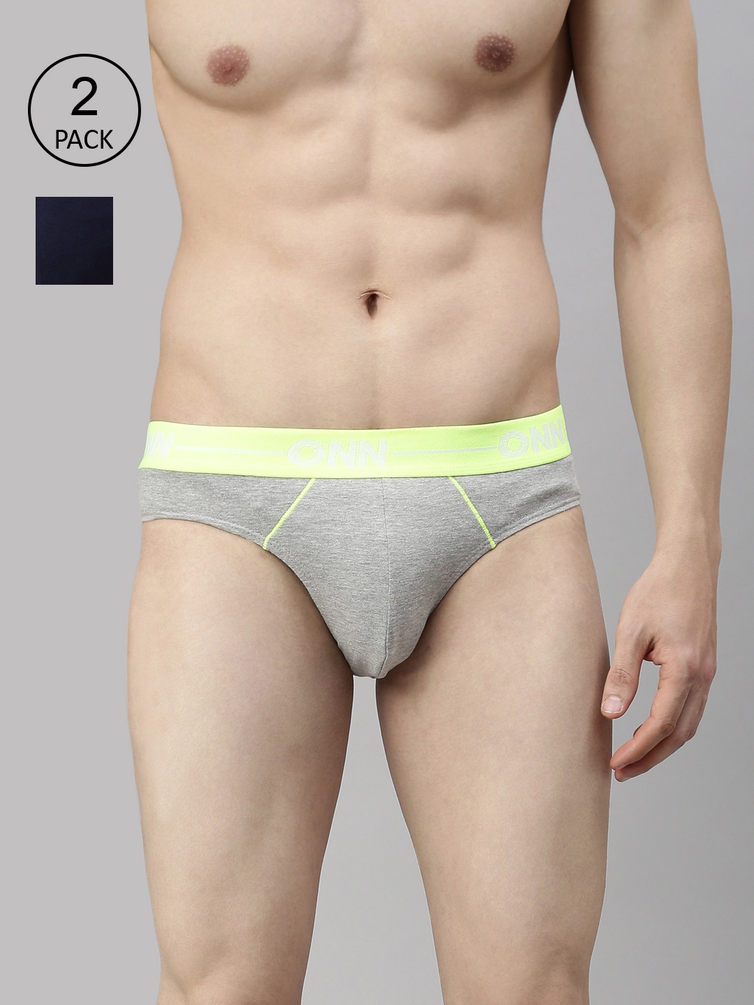 

ONN Men Pack Of 2 Light Grey & Navy Solid Basic Briefs