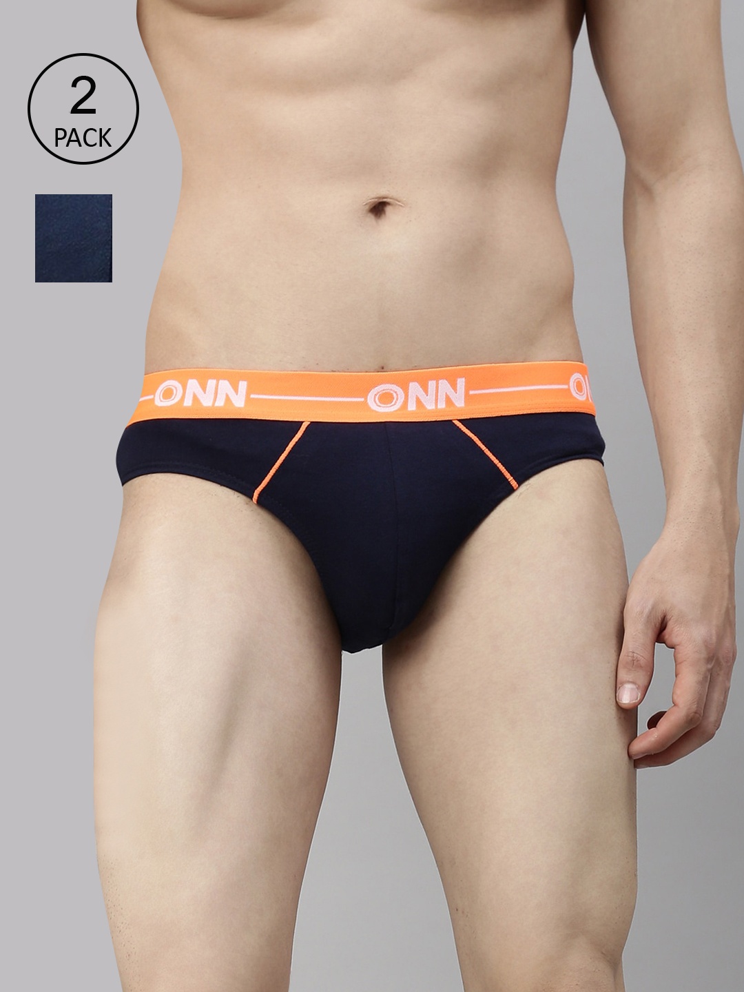 

ONN Men Pack Of 2 Navy Blue Solid Basic Briefs