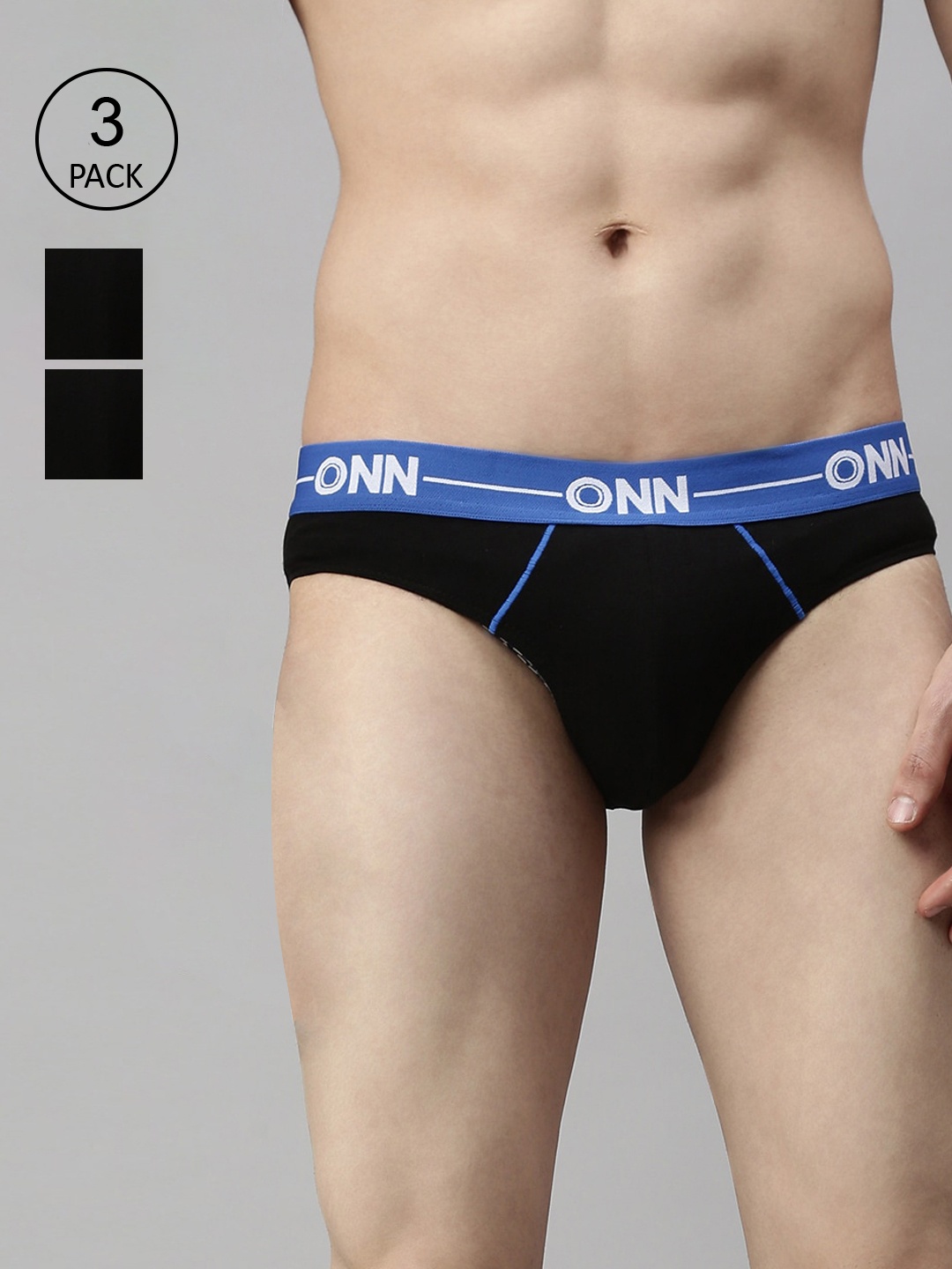 

ONN Men Pack Of 3 Black Solid Basic Briefs