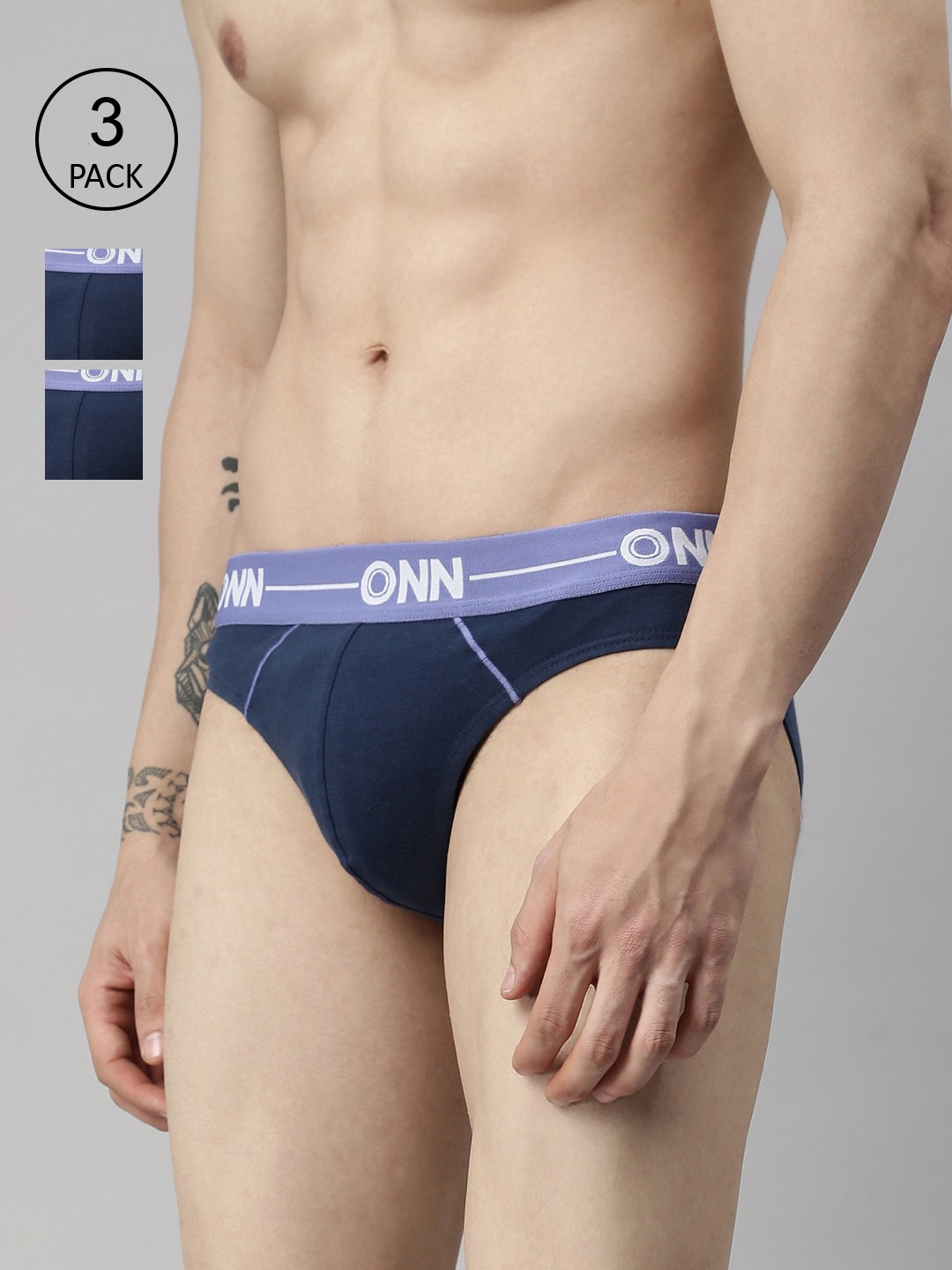 

ONN Men Pack Of 3 Blue Solid Basic Briefs