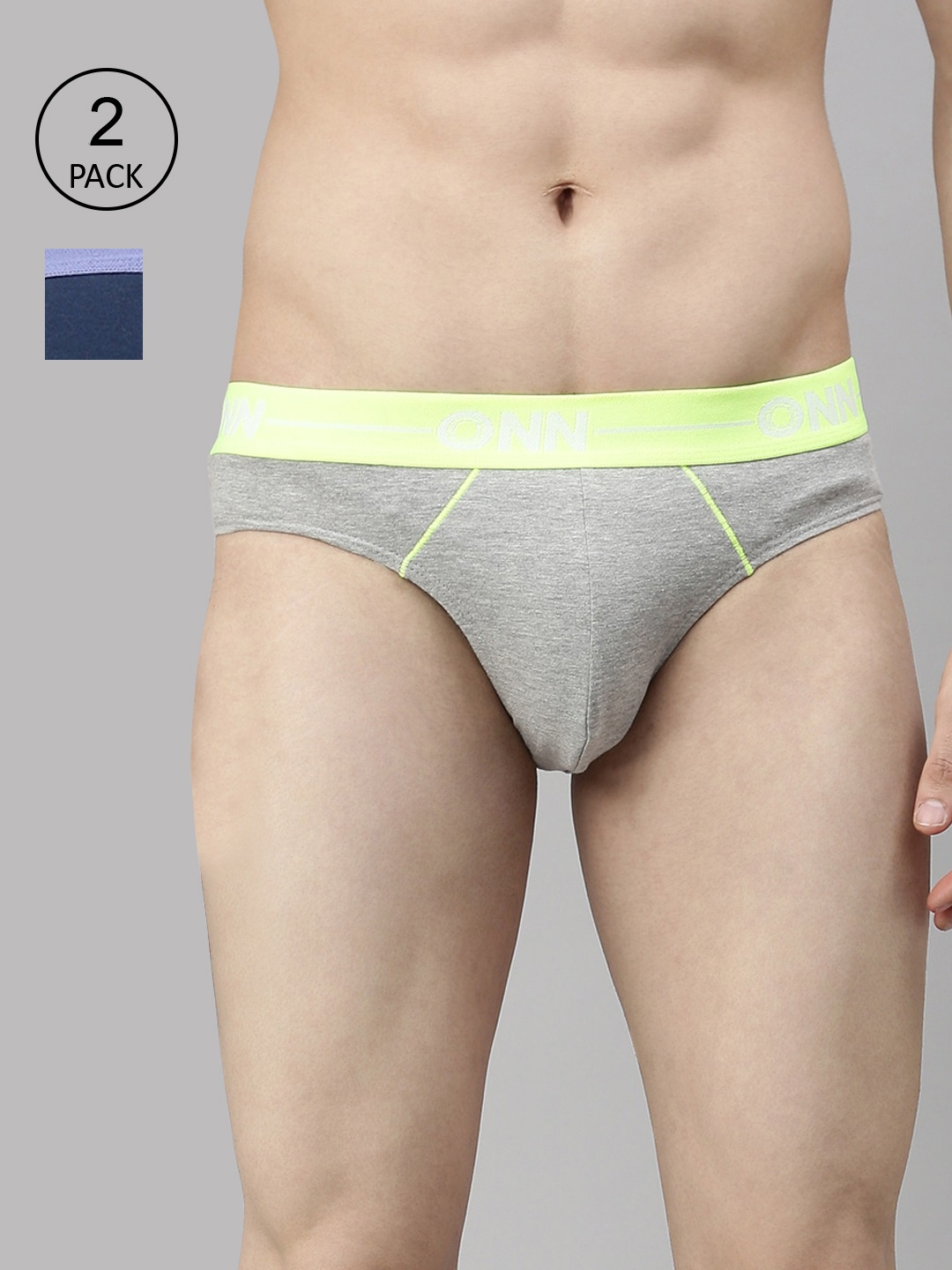 

ONN Men Pack Of 2 Blue & Light Grey Solid Basic Briefs