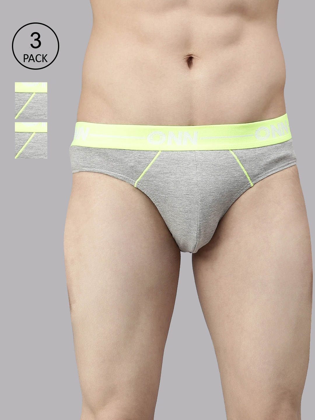 

ONN Pack Of 3 Men Grey Solid Briefs