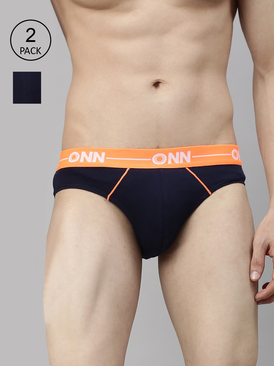 

ONN Men Pack Of 2 Solid Basic Briefs, Navy blue