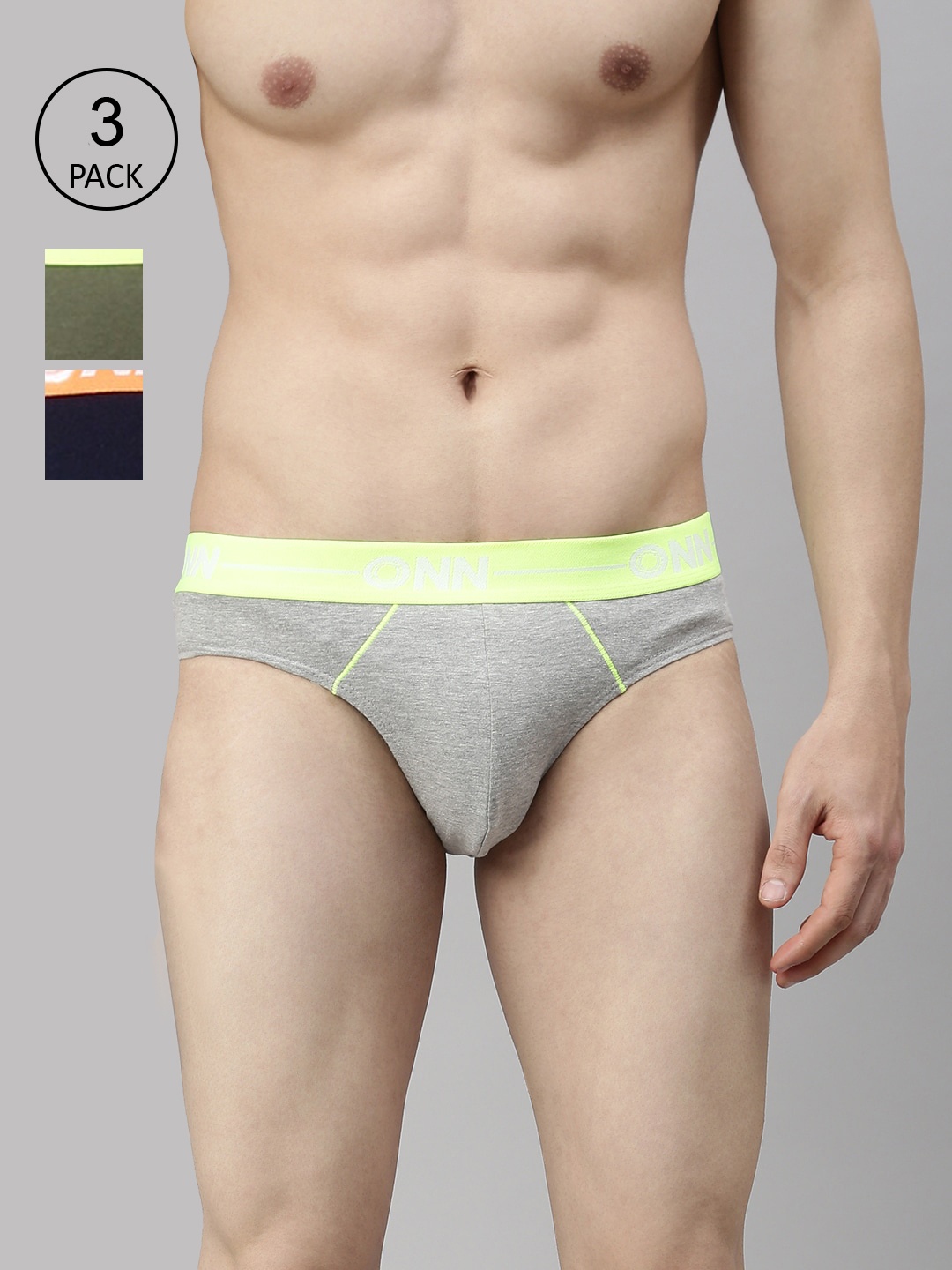 

ONN Men Pack Of 3 Solid Basic Briefs, Grey