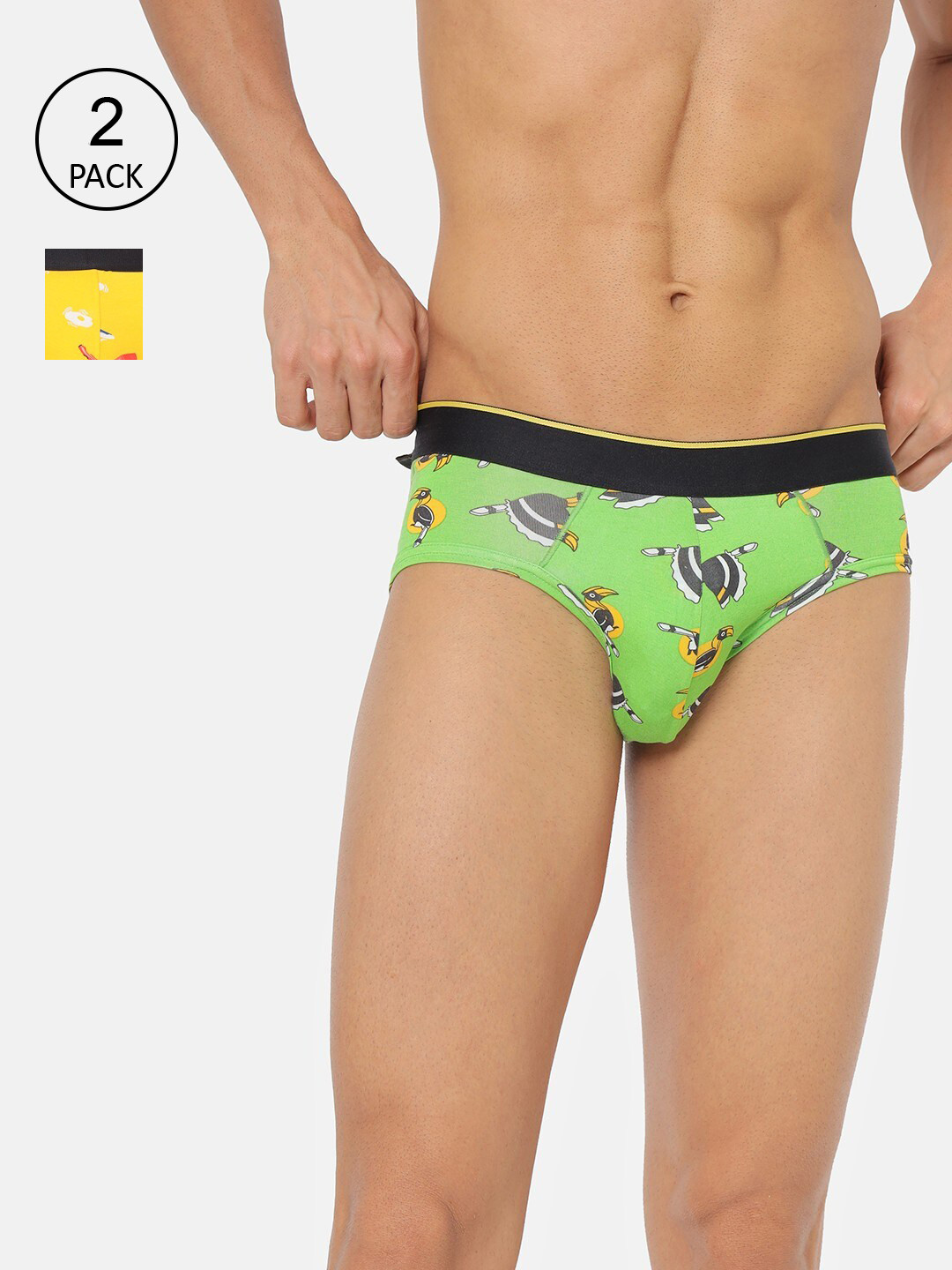 

bummer Men Pack Of 2 Printed Micro Modal Mid Rise Basic Brief, Green