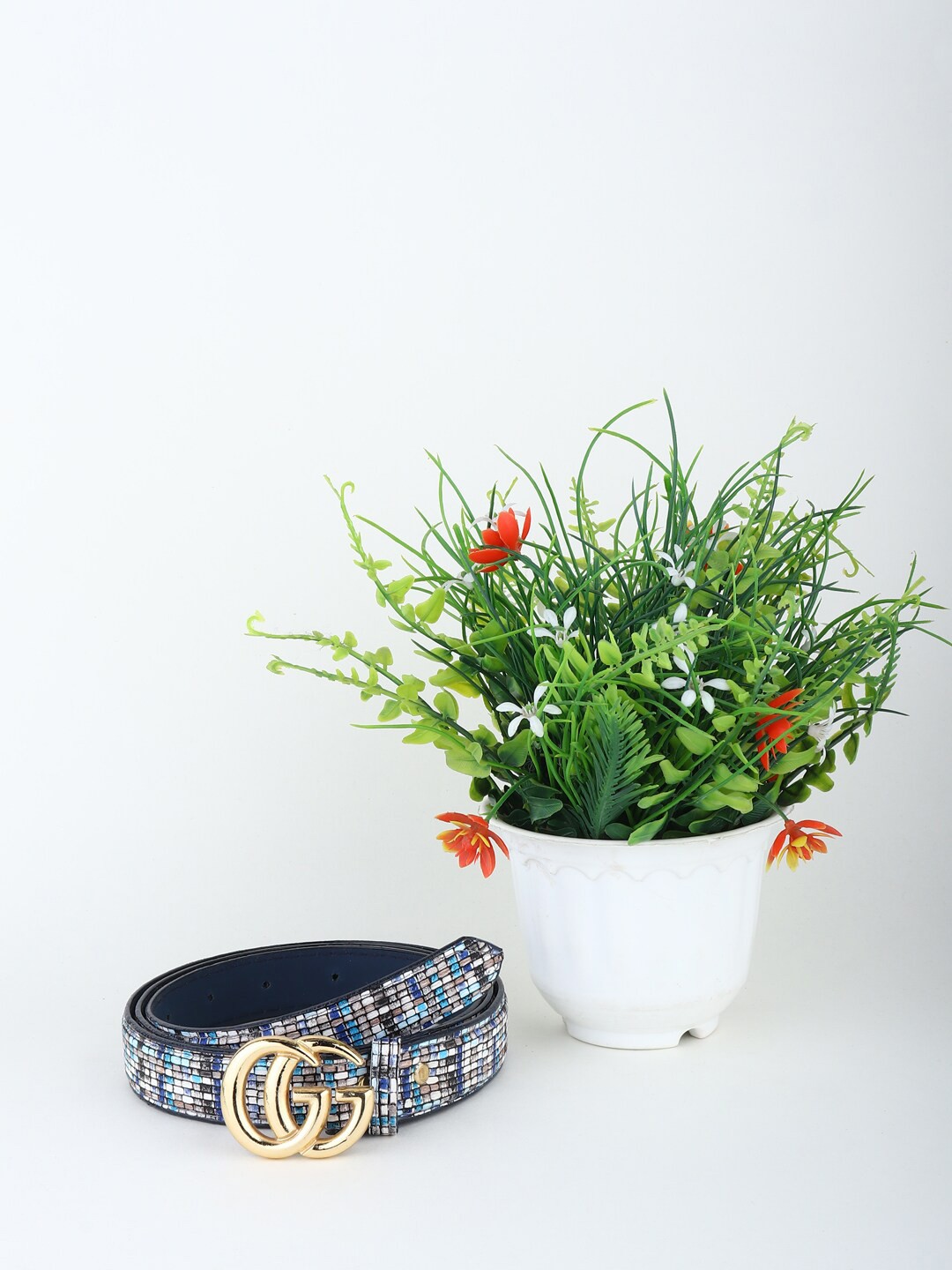 

Swiss Design Women Printed Belt, Blue