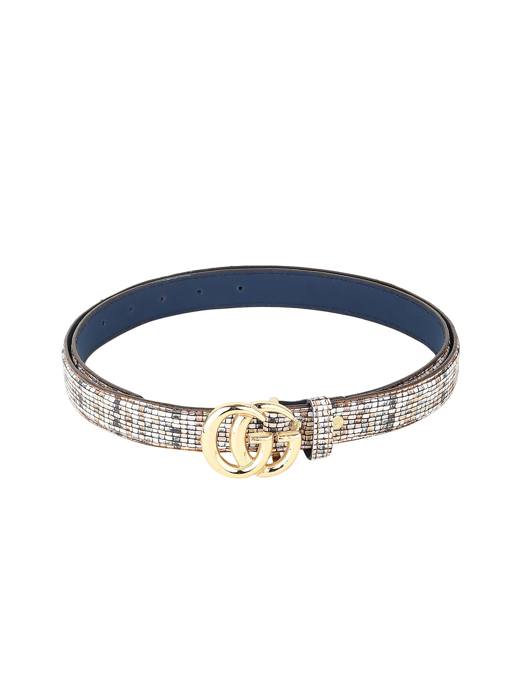 

Swiss Design Women Printed Textured Belt, Blue