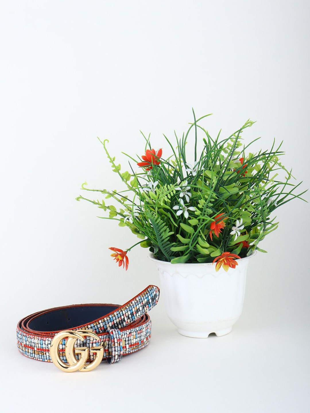 

Swiss Design Women Printed Belt, White