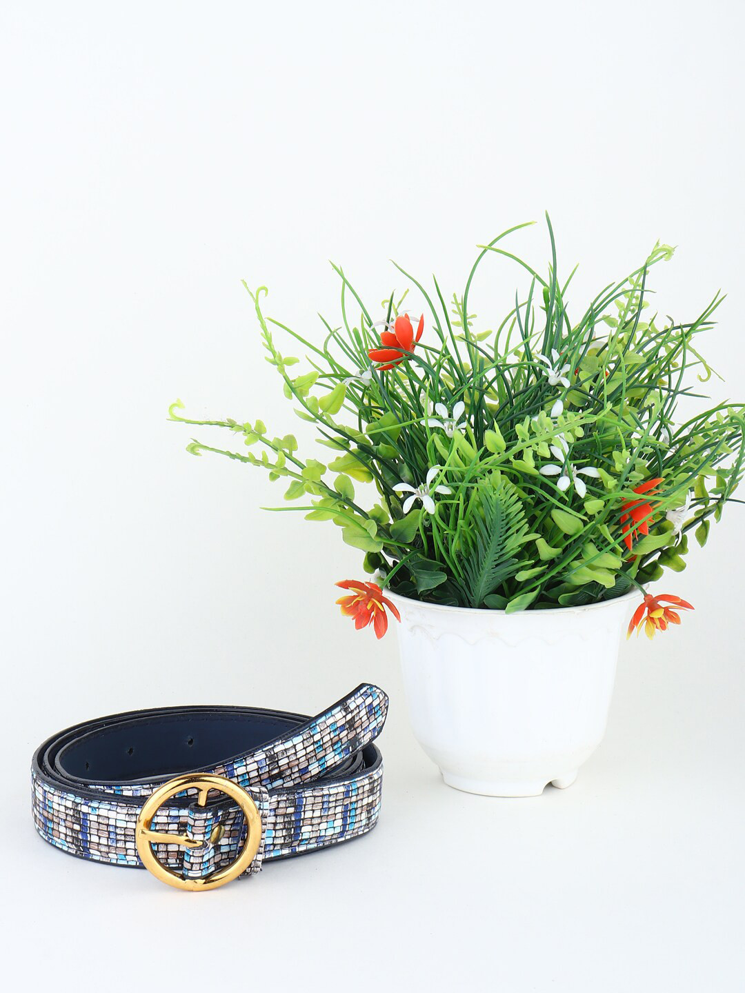 

Swiss Design Women Textured Belt, Blue