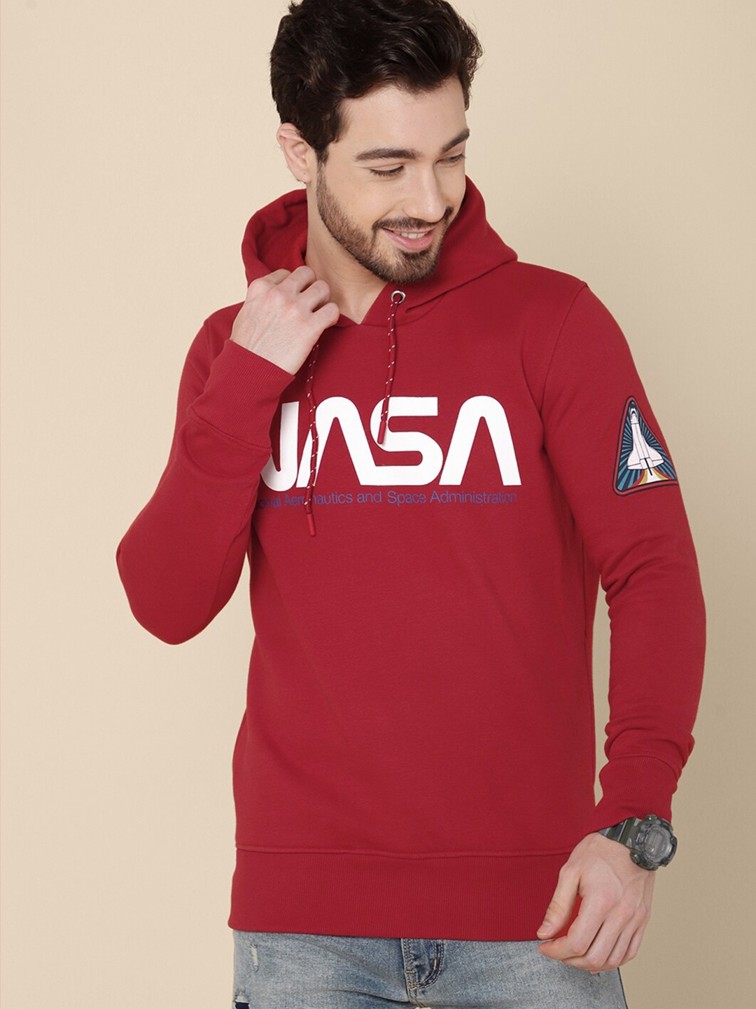 

Free Authority Men Red Nasa Printed Hooded Sweatshirt