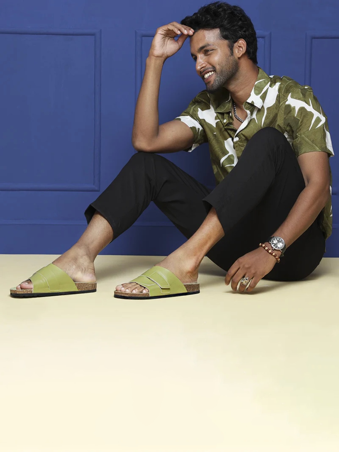 

NoStrain Men Double Layered Cork Sandals, Olive
