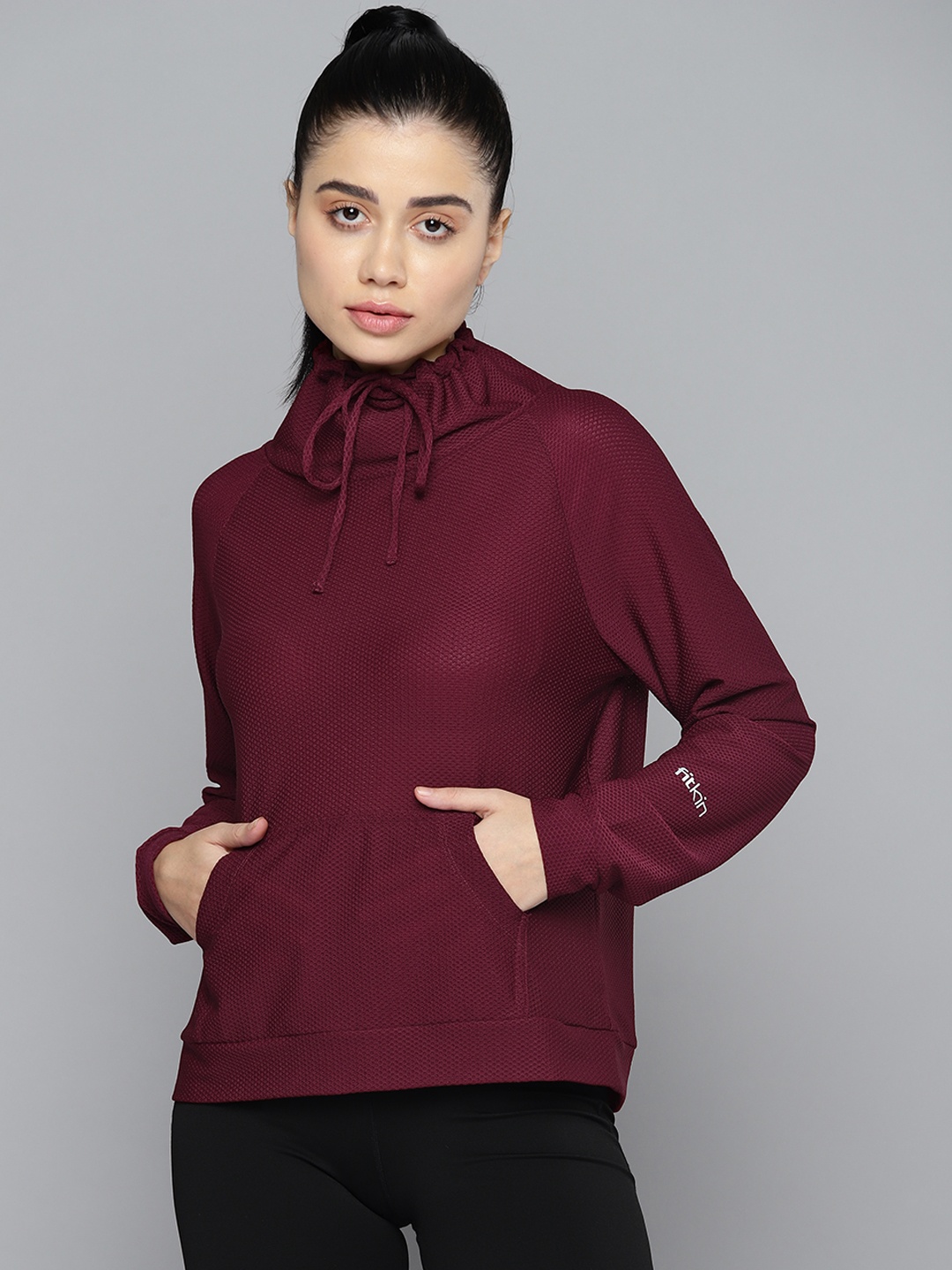 

Fitkin Women Maroon Turtle Neck Pullover Sweatshirt