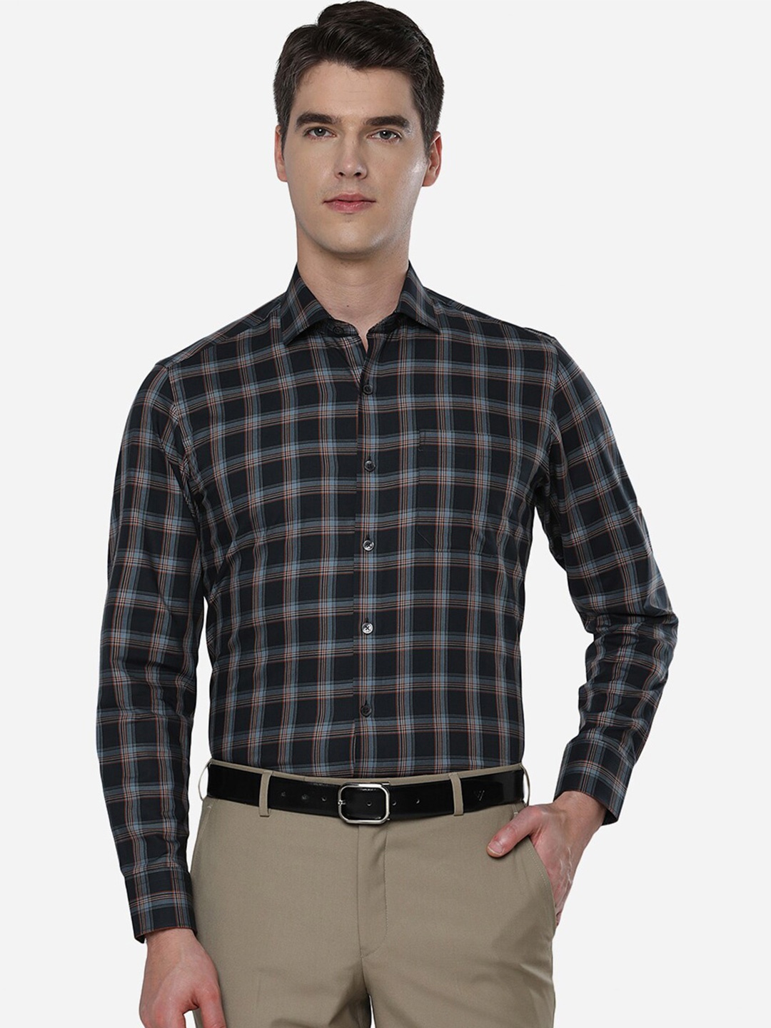 

JADE BLUE Men Black Slim Fit Grid Tattersall Checks Checked Formal Shirt